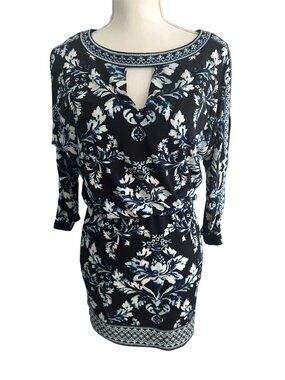 WHITE HOUSE BLACK MARKET WHBM Navy Blue White Floral Dress Size XS